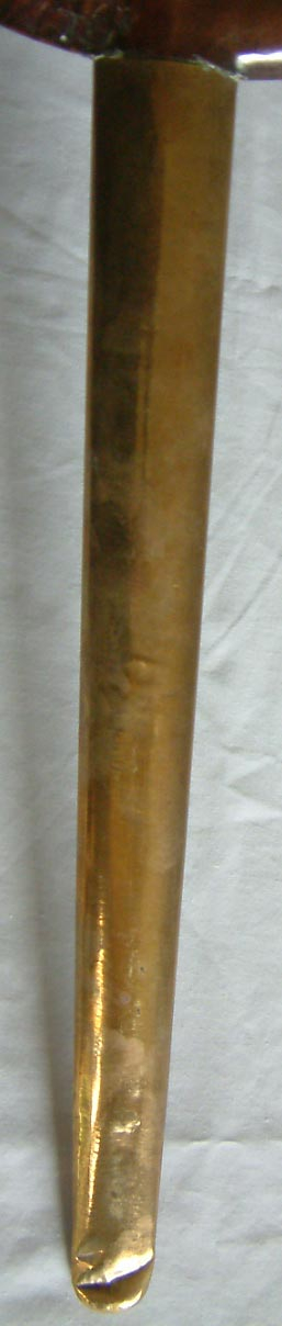 19th century to early 20th century ivory handle Indonesian kris dagger with brass and wood scabbard